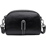 REETEE Bolsos Bandolera Mujer Piel Genuina Bolso de Hombro Pequeña de Mujer con 3 Compartimentos, Bolso Pequeño Bandolera para Damas Mujeres con Bandolera Ajustable y Desmontable Bolso Mujer (negro)