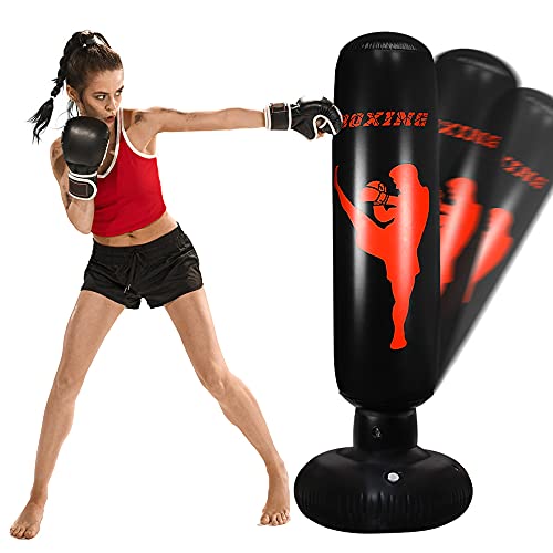 Punching Bag for Kids - 63 Inch Inflatable Kids Punching Bag with Stand | Free Standing Boxing Punching Bag Bounce Back for Kids/Youth/Adults Practice Kickboxing MMA Karate (Karate)