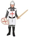 100% Polyester KULTFAKTOR GmbH Ritter Kinderkostüm Mittelalter Weiss-rot-Silber 122/134 (7-9 Jahre)