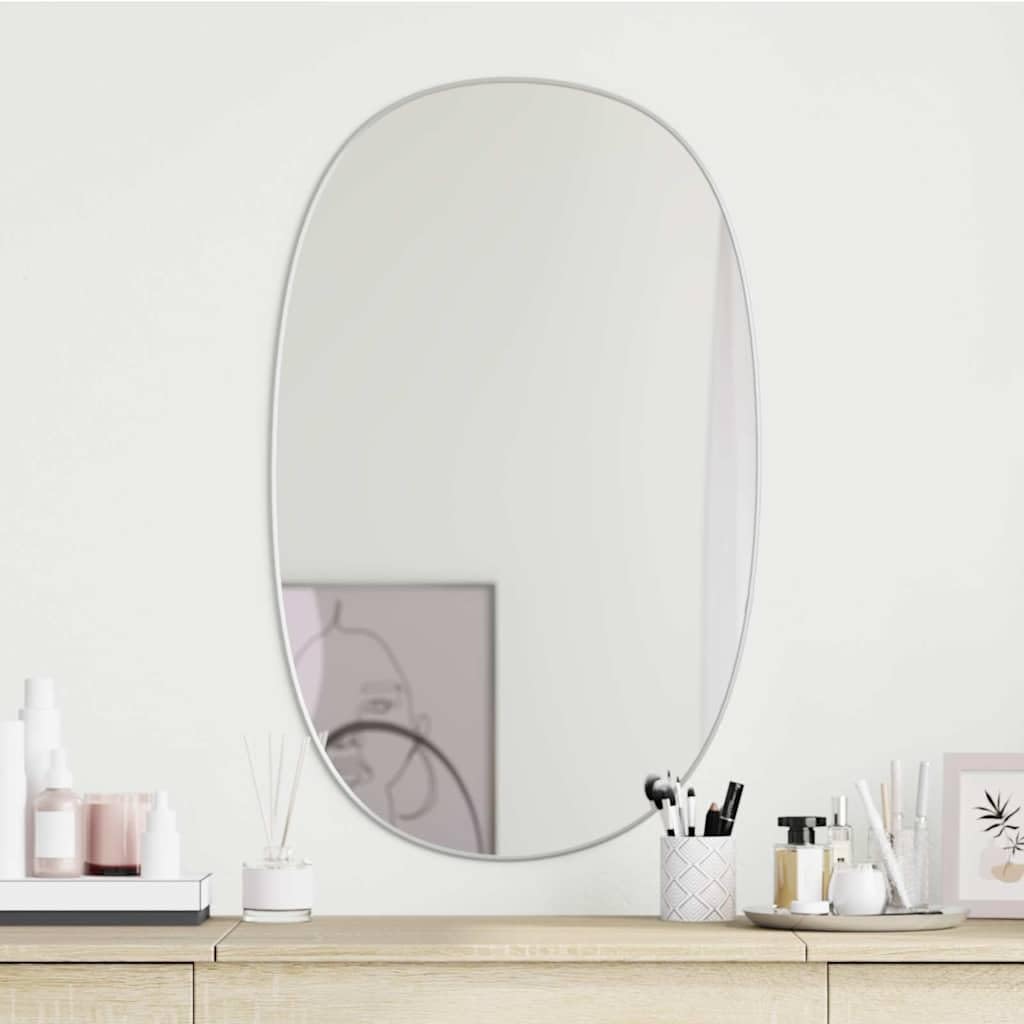 Miroir mural argenté 80x50 cm grand miroir avec cadre PVC pour salle de bain