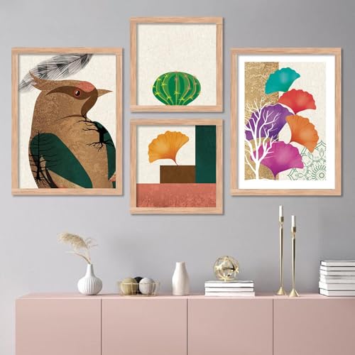 Image of kotart Paintings Set of 4 Modern Art Framed Paintings for Wall Decoration - Framed Wall Posters /Painting for Living Room Bedroom with Frame -Set of 4 (Art 7, Big (13x17 or 13x13 inch))