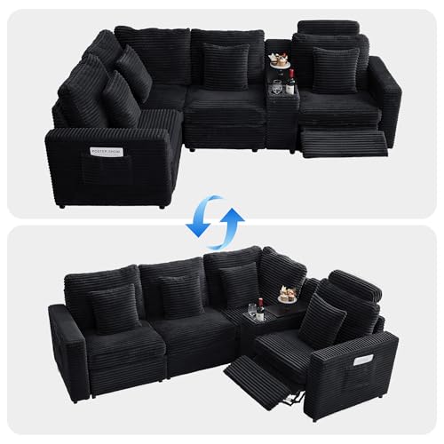 Image of RARZOE Modular Sectional Couch Corner Seat Module, Corduroy Armless Corner Seat for Living Room Modular Sectional Sofa Couch, Black