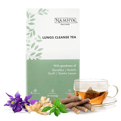 Namhya - Lungs Cleanse Herbal Tea Bags - 25 Tea Bags (25 Cups) - Eases Congestion, Supports Breathing, Soothes Throat - Banafsha, Mulethi, Sonth, Vasaka - Natural, No Preservatives - Kapha, Vata