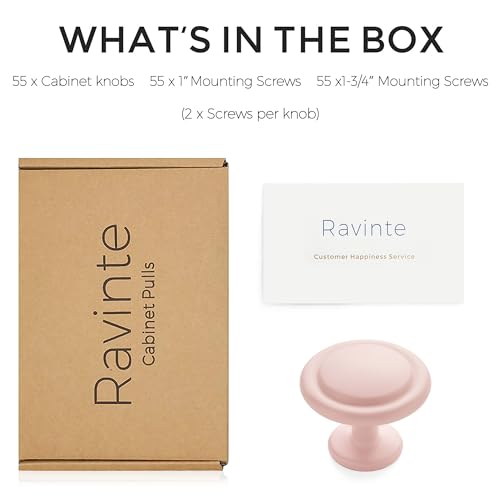 Image of Ravinte 55 Pack 1-1 /4 Inch Kitchen Cabinet Knobs Pink Frosted Zinc Pulls Door Handles for Dresser Drawers
