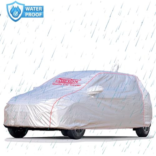 Image of Full Body Car Cover for Hyundai Creta with Mirror and Antena Pocket Triple Stiched(Silver with Red Piping)
