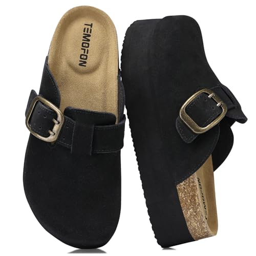 Image of TEMOFON Clogs for Women Mules Shoes: Comfortable Arch Support Closed Toe Sandals Backless Low Wedge Slip on Shoes