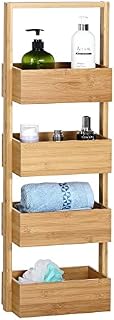 CASARIA Wooden Bathroom Shelf 4 Tier Bamboo Storage Rack Free Standing Basket Wood Display Shelves Brown 88x16x28cm