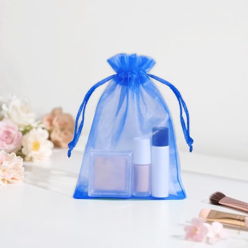 Image of joycraft 50Pcs Royal Blue Organza Bags - 2.7x3.5 In Jewelry Mesh Pouch with Drawstring, Small Sheer Party Favor Bags for Small Business, Birthday, Wedding, Baby Shower