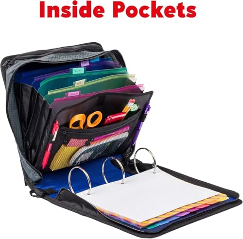 Pasta com zíper Case-it Mighty Pacote com 6 argolas de 7,6 cm com abas de 5 cores, pasta de arquivo