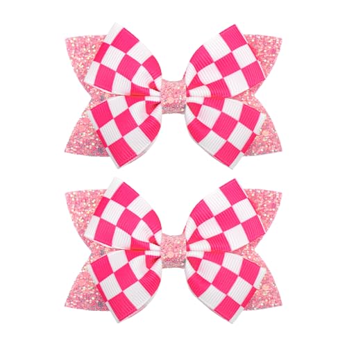 Pinzas para cabello con lazo a cuadros rosa, 2 unidades miniatura 1