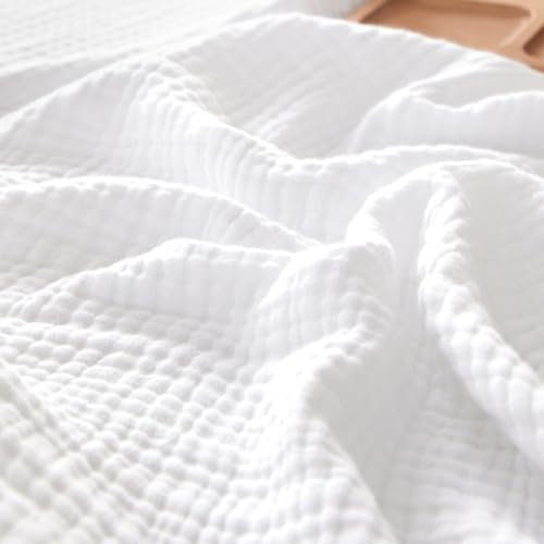 Image of PHF 100% Cotton Muslin Blanket Twin XL Size 66"x90", 4-Layer Lightweight Gauze Throw, Breathable Cloud-Soft Minimalist Blanket for Bed, Couch, Camping & Baby, White, Ideal Gift