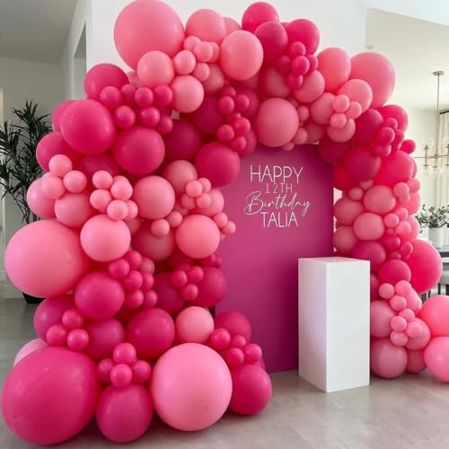 EICUECUE Pink Balloon Arch Kit - 154Pcs 5 10 12 18 inch Hot Pink and Pink Balloon Garland Kit for Wedding Girls Birthday Princess Theme Valentines Day Bridal Baby Shower Engagement Party Decorations