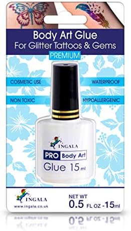 INGALA Premium Body Adhesive | Glitter Tattoo Glue | Double Size: 0.5fl oz / 15ml | Hypoallergenic & Dermatologically Tested | Waterproof