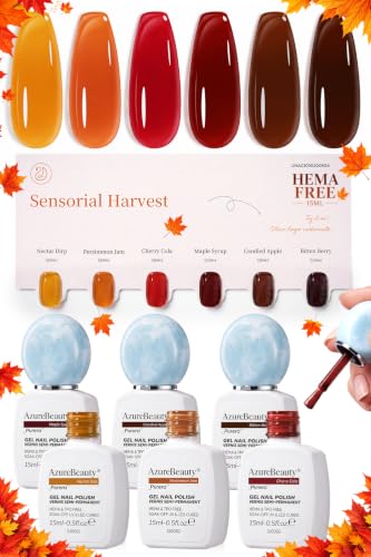 AZUREBEAUTY HEMA-FREE 15ML Jelly Fall Gel Polish Set, 6 Colors Amber Brown