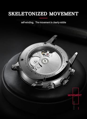 Image of FEICE Men's Mechanical Analog Watch Bauhaus Automatic Watch Stainless Steel Self-Winding Wrist Watches Casual Dress Watches for Men with Leather Bands Date Calendar -Fm121 (Black-2)