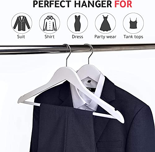 Image of WHISKET Solid Wood Hangers,Premium Wood Hangers with 360-Degree Rotatable Hook and Notches, Natural, Heavy Duty Wood Hangers for Coats, Suits, Jackets, Closet (White) [Pack of 12]