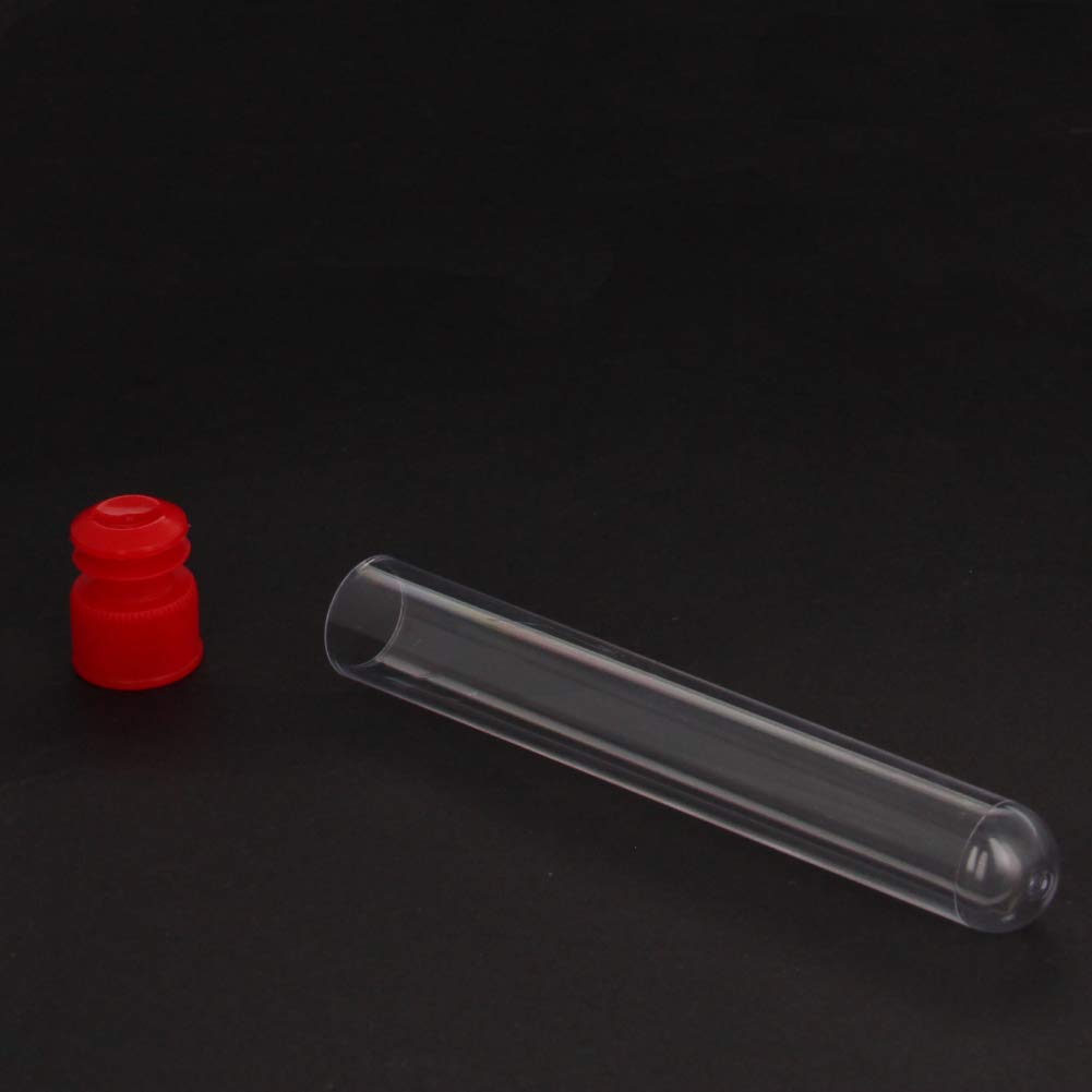 Othmro 300 Stück transparente Kunststoff-Reagenzgläser mit roten Kappen, 16 x 100 mm Mini-Reagenzgläser mit Deckel, für Schmuck, Rocailles, Pulver, Gewürz, Flüssigkeit, Experimentier, Hefe, Proben