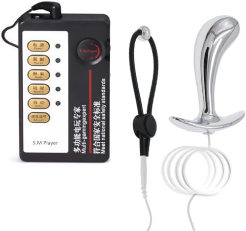 Electric Shock Metal Anal Plug and Penis Ring Prostate Massage G-spot Stainless Steel Butt Plugs Trainer Anal Plugs Beginners Electro Stimulation Starter Set for Women Men Sex Toys (Small)