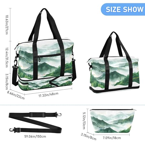 Misty Mountain Gym Bag for Women Sport Travel Duffel Bag Shoulder Weekender Overnight Bags with Wet Pocket & Shoe Compartment3