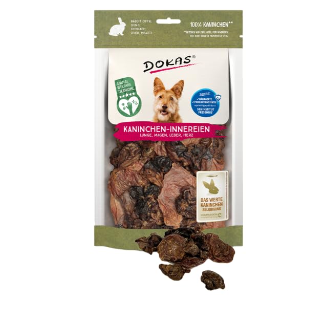 DOKAS Kaninchen-Innereien | 7 x 100 g | Natürlicher Snack für Hunde | Enthält Lunge, Magen, Leber & Herz | Belohnungssnack | Auch EIN artgerechter Barf-Snack