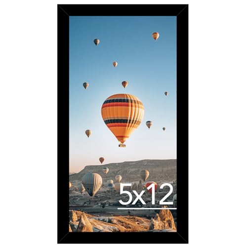 JCJMY 5x12 Picture Frame Black for Wall Hanging or Tabletop, Wall Mounting Horizontally or Vertically, 5 x 12 Wall Gallery Poster Photo Frame with Shatter Resistant Plexiglass, Black