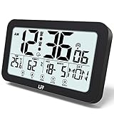 Funk-Digitalwecker(DCF), Radiowecker Funkuhr Digital LCD-Display mit Optionaler Beleuchtung / Thermometer Hygrometer / 2 Weckzeiten / Kalender / Wochentage ,20 x 2.2 x 12.4 cm