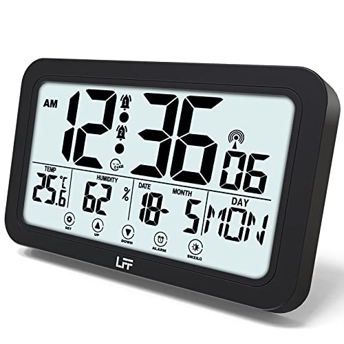 LFF Atomuhr, Funkuhr Digital Wanduhr mit LCD-Display Optionaler...