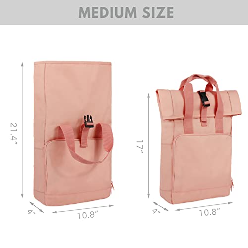 Kdwave Travel Backpack Pink For Women Men17 Inch Large Capacity Roll Top Carry-On Casual Everyday Daypack Eco Friendly Bag With Adjustable Padded Straps For Work Outdoors #TOP4