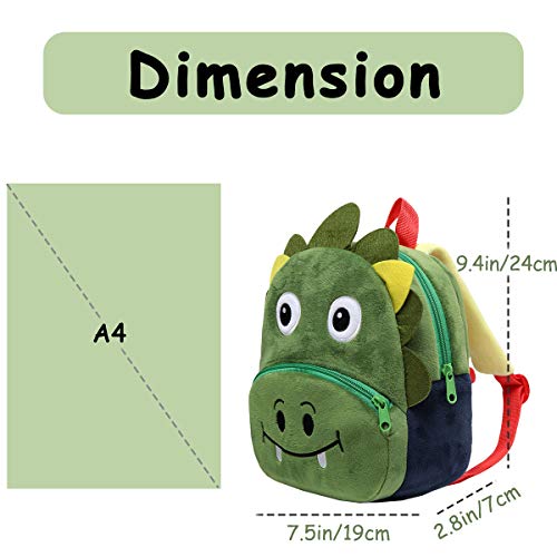 Kasgo Zainetto Asilo Bambino, Zainetto Bimba Dinosauro 1-3 Anni Zainetto Nido Preschool Piccola Peluche 3D Animaletti Borsa Zaino Bambini Carino Zaino Bambina Morbido Mini Zainetti Ragazza, Verde