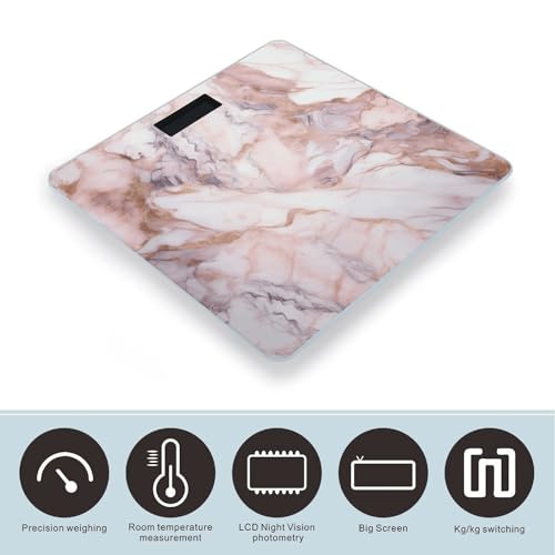 Báscula digital con diseño mármol blanco y rosa, 180 kg miniatura 3