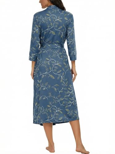 Image of VINTATRE Robes for Women Long Knit Bathrobe XS-4XL | 3 /4 Sleeve Bathrobes with Pockets, Stretchy and Lightweight Fabric, Inner Tie and Fixed Outer Matching Belt, Mid Calf Length