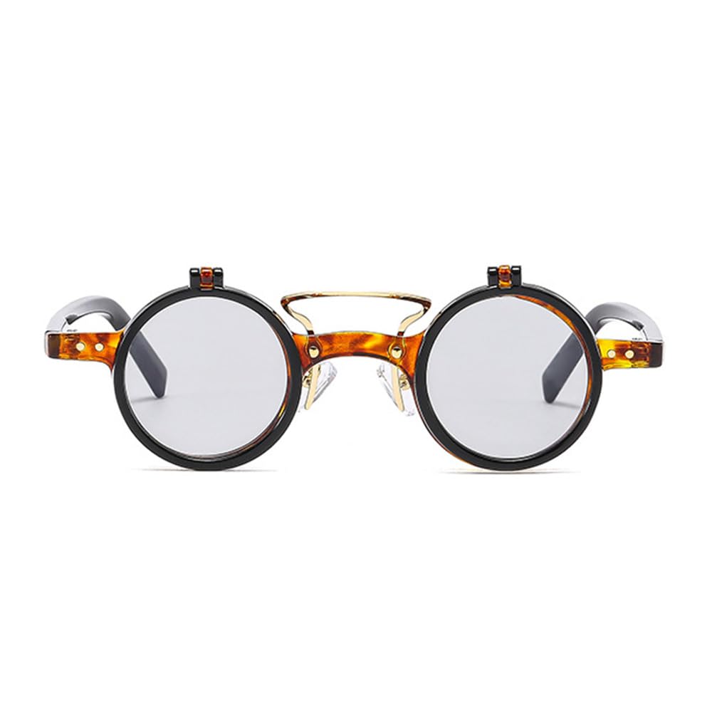 HYLLE Retro Flip-Up Round Goggles Seampunk Sunglasses for Men Women 90s Style