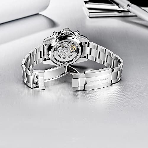 Pagani Design Men's Automatic Watches Diamond Rainbow Automatic Mechanical Waterproof Stainless Steel Chronograph Skeleton Men 40mm