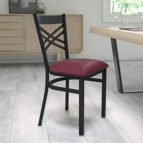 Image of Flash Furniture HERCULES Series Black ''X'' Back Metal Restaurant Chair - Burgundy Vinyl Seat