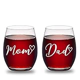 Mom & Dad Stemless Wine Glasses Set, Gift Idea for Mom Dad Husband Wife New Parents Anniversary Baby Shower Expecting Parents to Be Christmas Birthday, Set of 2, 15Oz