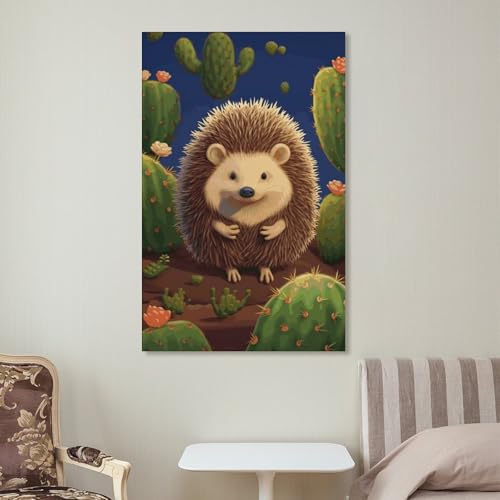 Toile hérisson et cactus art mural moderne pour décoration de chambre et maison