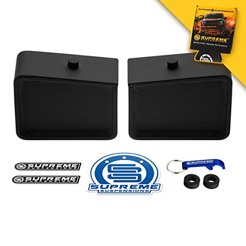 Supreme Suspensions - 4" Rear Lift Blocks Kit for 2001-2010 GMC Sierra 1500HD 2500HD 3500HD 8-Lug 2WD/4WD - High-Strength Steel Tapered Blocks (9/16th Pin) - Can Cooler Included with Purchase