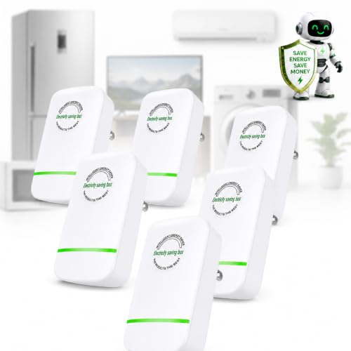 6 Pack Electricity Saving Box, Smart Power Factor Saver Plug-in, Energy Saving Device for Home Appliances, Reduces Electric Bill, Voltage Support & Surge Protection