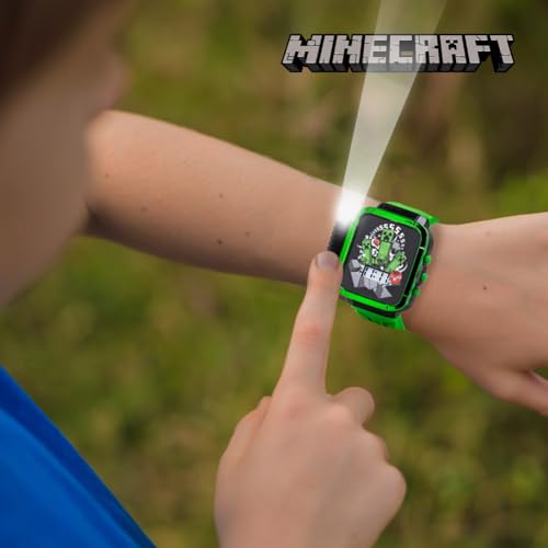 Minecraft Kids LCD Flashlight Watch with Creeper Graphic – Digital Display, Light-Up Dial & Side Flashlight Button – Green Silicone Strap – Ages 6-12 – Fits Wrists 5.5" to 8" by Accutime - Used condition - Image 2