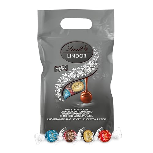 Lindt - Sachet Grand Format LINDOR - Assortiment de Chocolats au Lait, Caramel Pointe de Sel, Noir 70%, Double Chocolat - Cœur Fondant, 1 kg