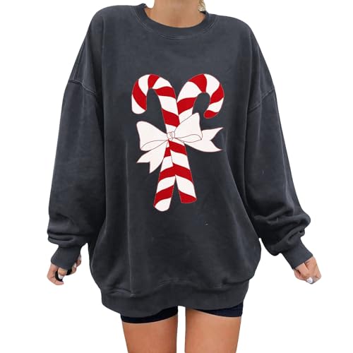 Sweatshirt femme pull ample manches longues vêtement de Noël gris XXL