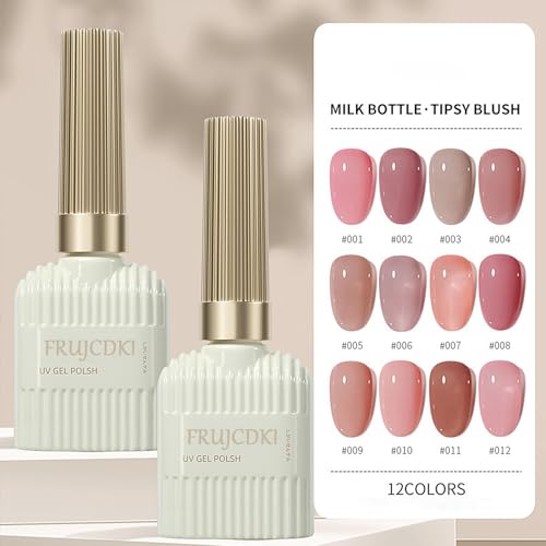 FRUJCDKI Translucent UV Gel Nail Polish, 15ml Natural Jelly Sheer Nude Pink Gel Polish in Glass Pack