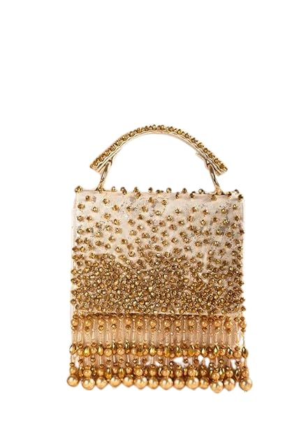 Women/Girl's Embroidered Clutch Bag With Megnetic Closure Handheld Purrse | For Bridal (Gold)