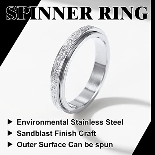 Fidget Band Rings for Women Men 4MM Fashion Stainless Steel Spinner Ring Sand Blast Finish - Thumbnail 4