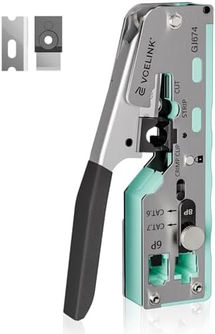 VCELINK Upgraded Stainless Pass Through RJ45 Crimp Tool with A manually Adjustable knob, All-in-One Network Crimper for CAT7/6A/6/5E/5 Ethernet Connectors, RJ45 and RJ11/12 Crimping Tool
