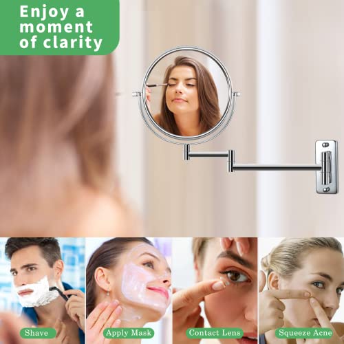 Kacuozx Mounted Makeup Mirror, Extendable Vanity Mirror,Double Side Mirror 1X 7X Hd Magnifying Mirror For Bathroom, 360° Swivel Double Sided Extendable Bathroom Mirror For Shaving (Chrome) #TOP3