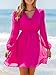 CUPSHE Women's Mini Dress V Neck Chiffon A-Line Short Dress Long Peasant Sleeves Hot Pink, XS