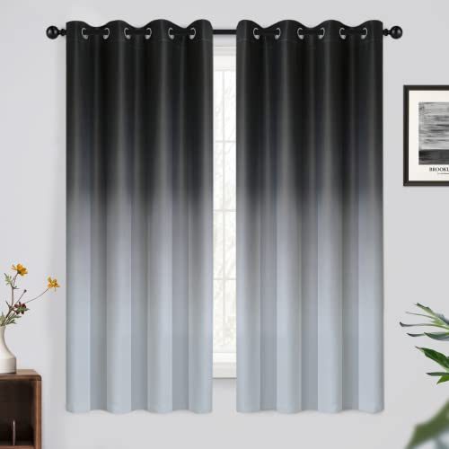 Yakamok 63 Inch Black and Greyish White Ombre Curtains Room Darkening,52x63
