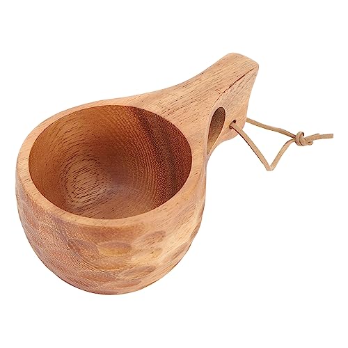 UPQRSG 220 Ml Holz Campingbecher, Traditionelles Nordisches Holzdesign, Wärmeisolierende, Fein Polierte Kaffeetasse mitGriff, Tragbarer Holzbecher Trinkbecher für Outdoor Wanderungen(B)