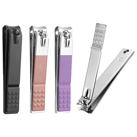Nail Clippers Set,Toe Nail Clippers Adult Thick Nails Long Handle,Large Toenail Clippers for Thick Nails,15mm Sharp Curved Blade Clippers Cutter,Finger Nail Clippers(4 Pcs,Black,Silver,Pink,Purple) Cover